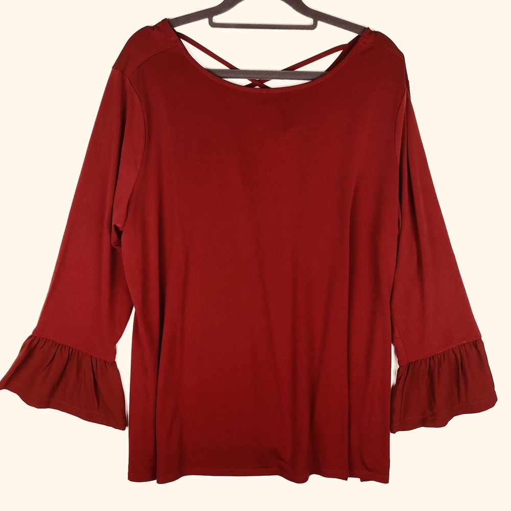 The Limited Womens 0X L/XL Red Mixed Material Long Flared Bell Sleeve Top Office